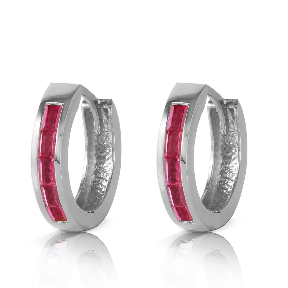 14K. SOLID GOLD HOOP HUGGIE EARRING WITH RUBIES - Picture 1 of 4